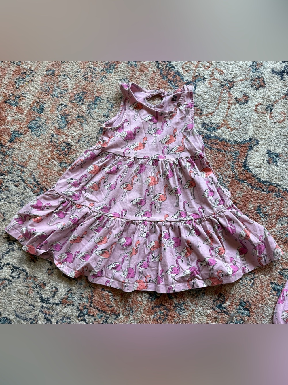 Tea Collection Pink Flamingo Print Tiered Dress